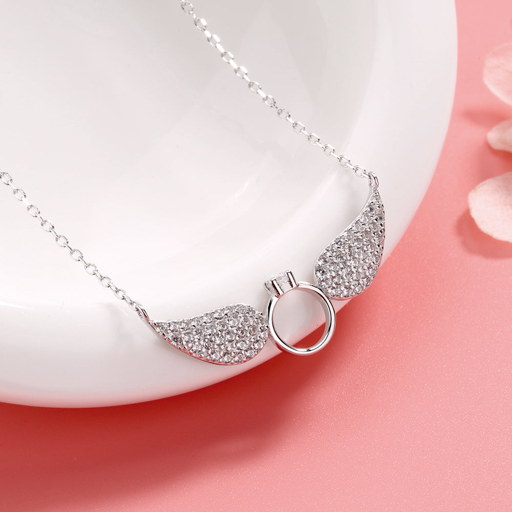 Angel Wings Ring Holder Necklace in 925 Sterling Silver
