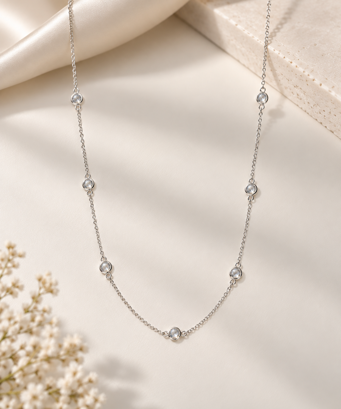 Round Stone Station Necklace choker style