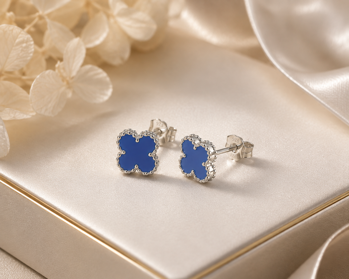 Azure Blue Clover Stud Earrings