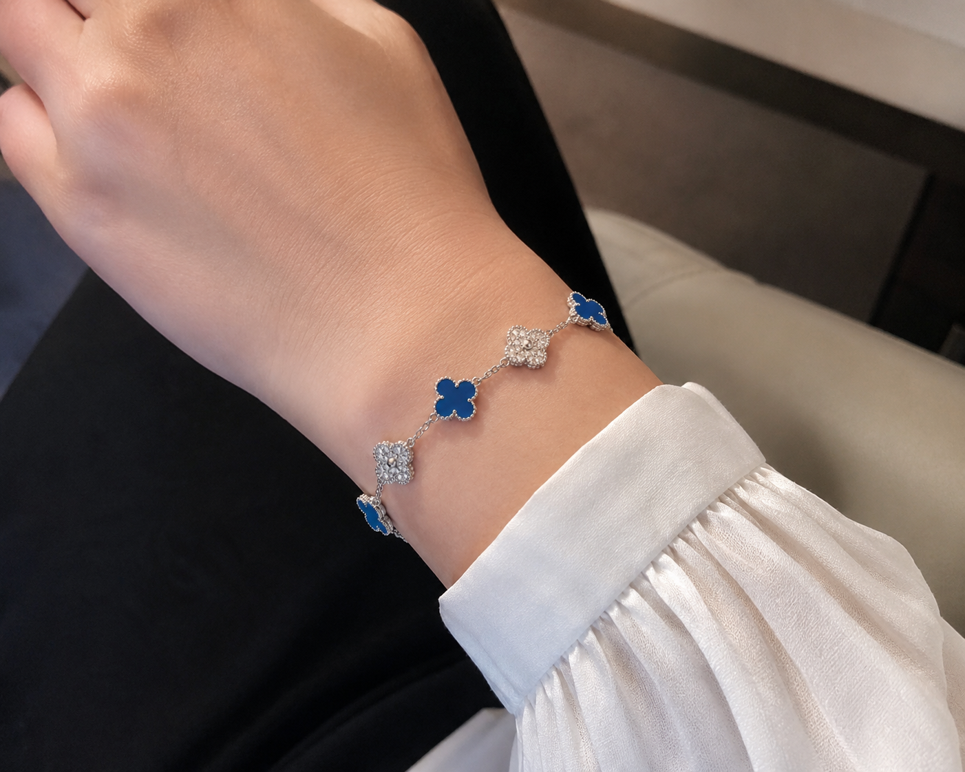 Azure & Pavé Five Clover Bracelet