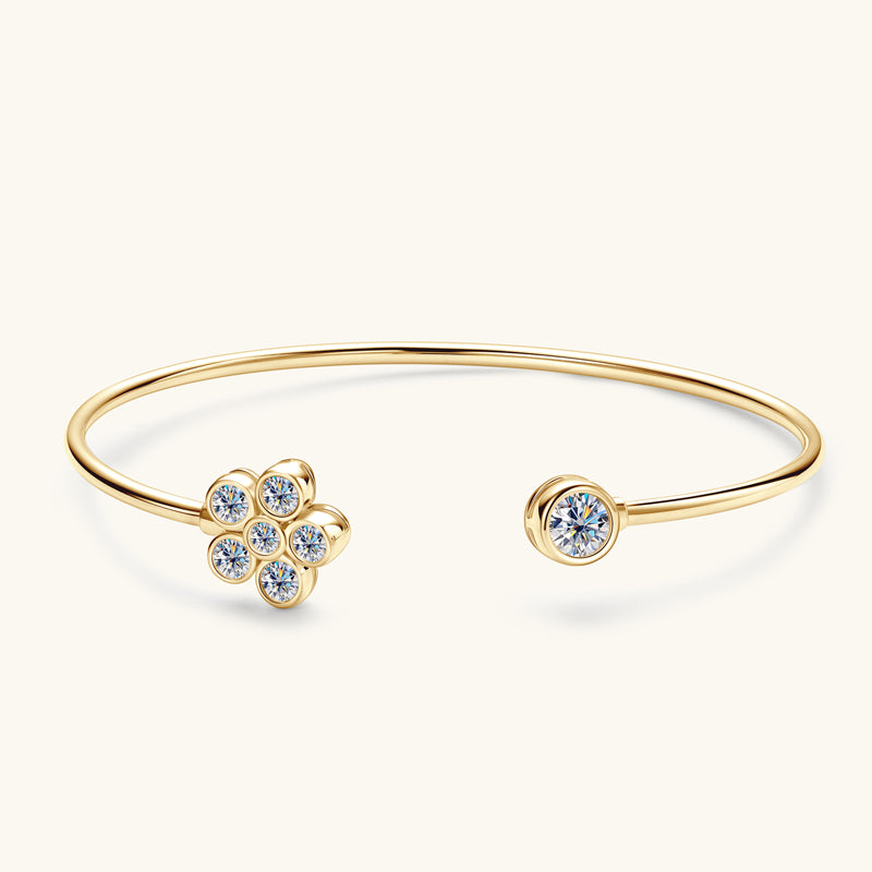 Adjustable Moissanite Flower Cuff Bracelet 18k Gold plated D colour, VVS clarity,