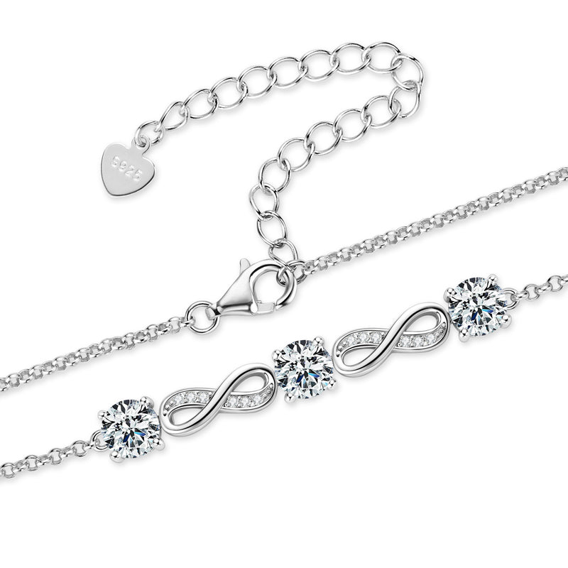 Luxury 5mm full D-colour Moissanite Infinity Bracelet White Gold Plated