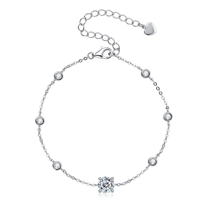 Moissanite Bracelet 6.5mm and 2.5mm D Color VVS1 Stones White Gold Plated