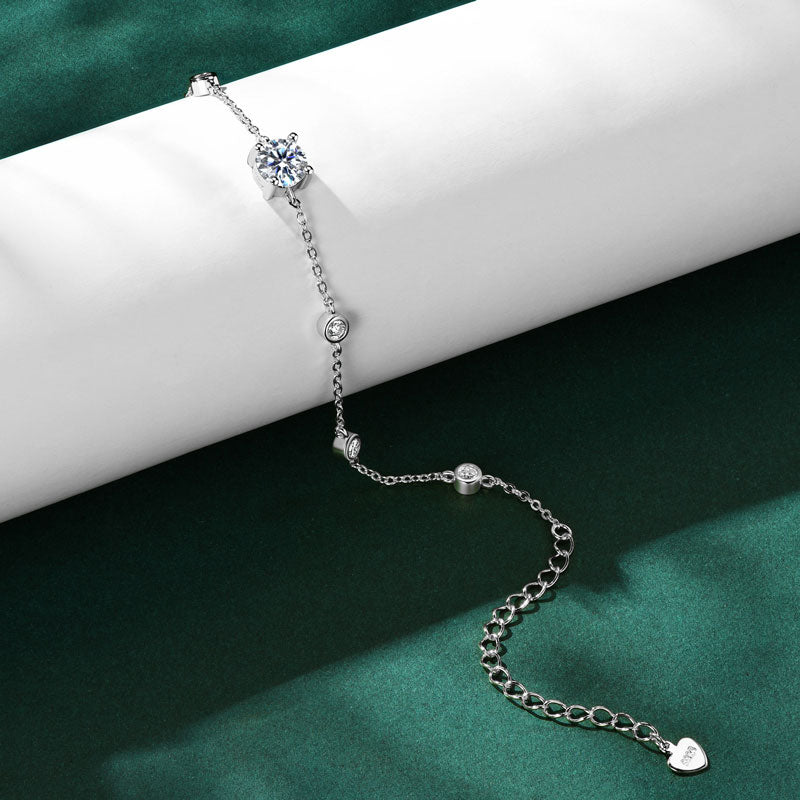 Moissanite Bracelet 6.5mm and 2.5mm D Color VVS1 Stones White Gold Plated