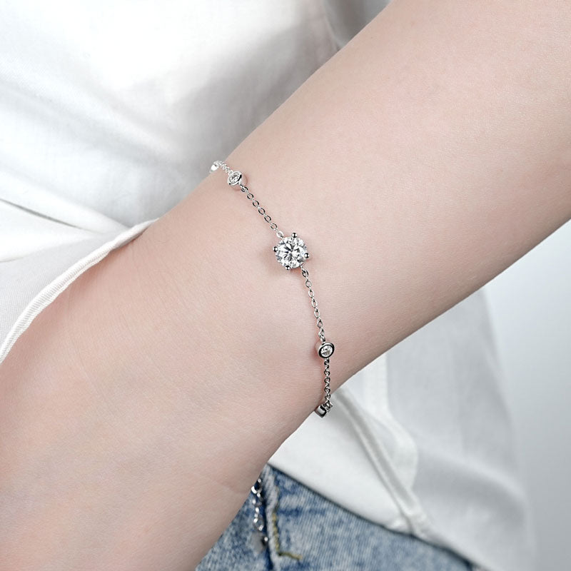 Moissanite Bracelet 6.5mm and 2.5mm D Color VVS1 Stones White Gold Plated