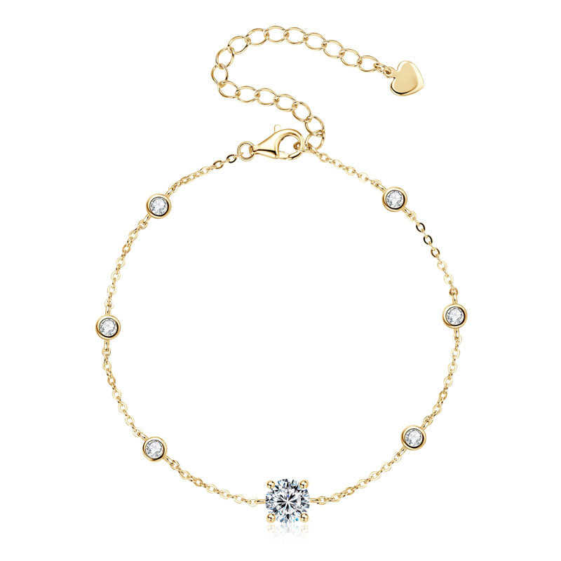 Moissanite Bracelet 6.5mm and 2.5mm D Color VVS1 Stones 18k Gold Plated