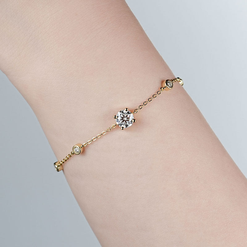 Moissanite Bracelet 6.5mm and 2.5mm D Color VVS1 Stones 18k Gold Plated