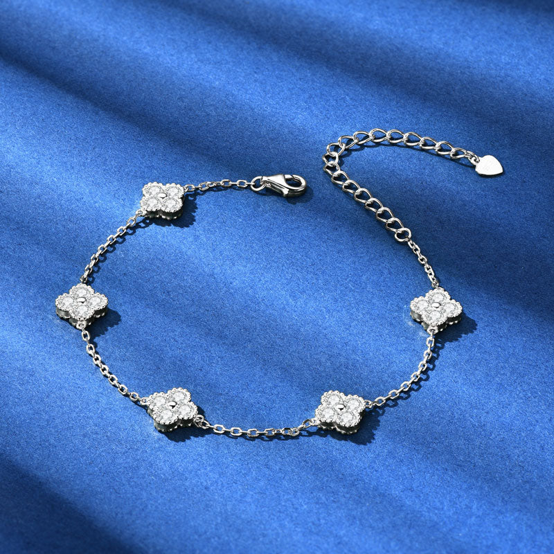 “True Love Forever” Clover VVS Moissanite Bracelet White Gold Plated