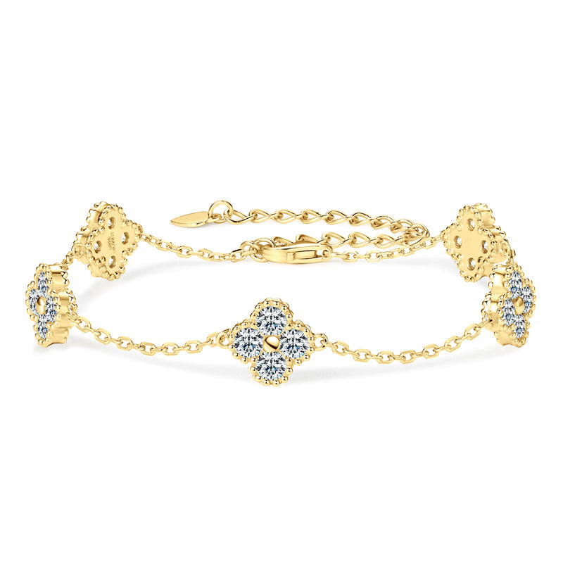 “True Love Forever” Clover VVS Moissanite Bracelet 18k Gold Plated