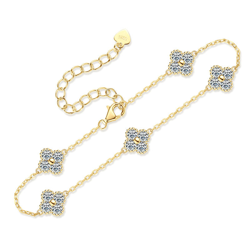 “True Love Forever” Clover VVS Moissanite Bracelet 18k Gold Plated