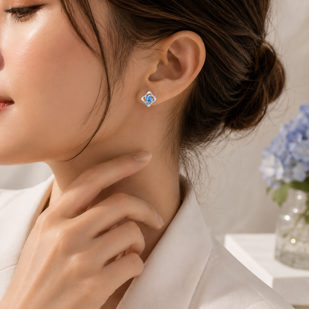 Blue Crystal Orbit 925 Sterling Silver Stud Earrings
