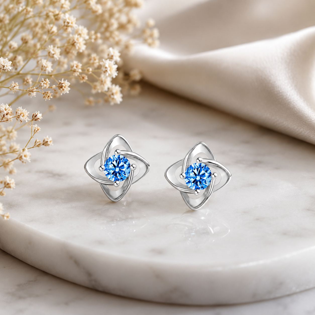 Blue Crystal Orbit 925 Sterling Silver Stud Earrings