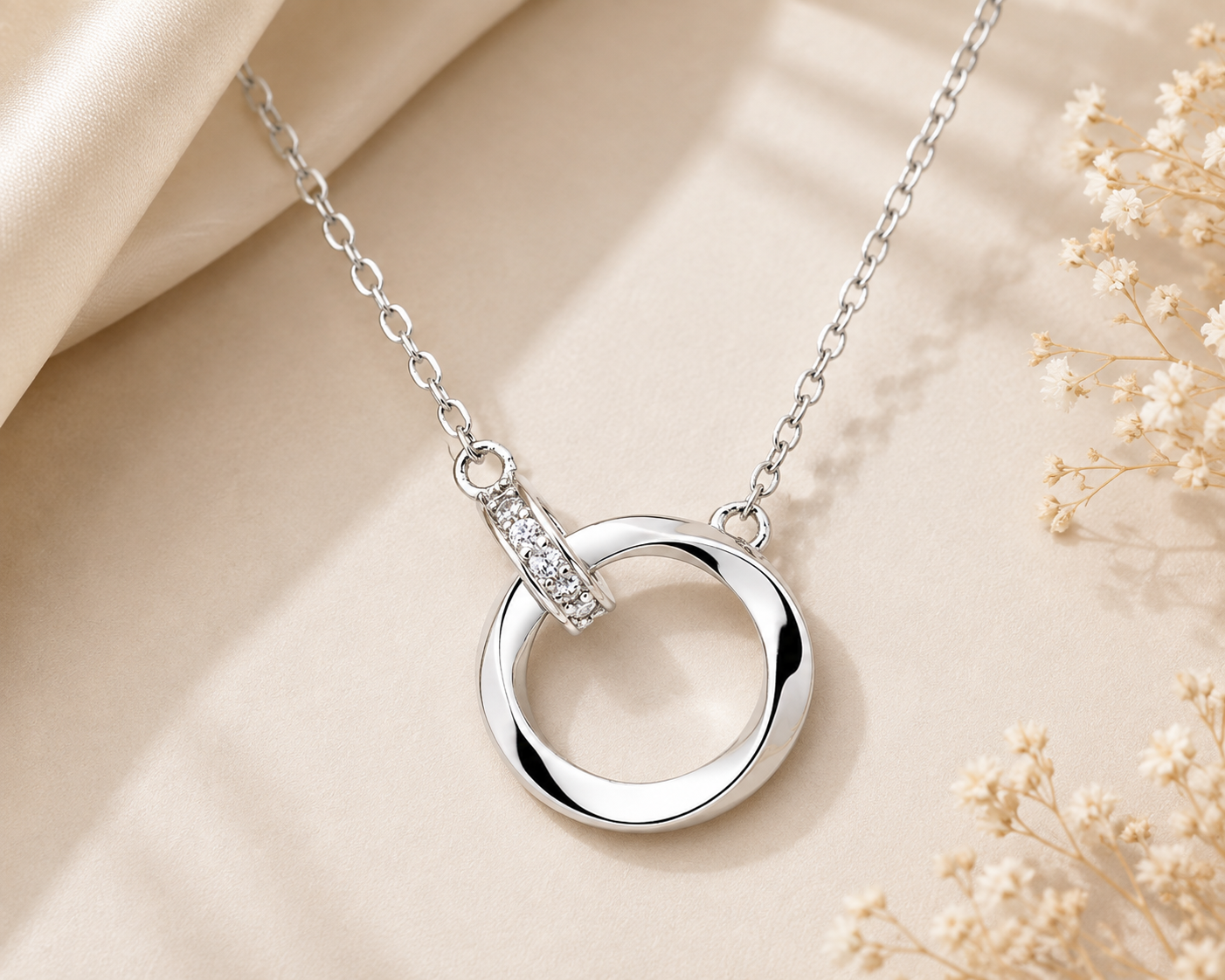 Eternal Orbit Clear Stone Sterling Silver Necklace