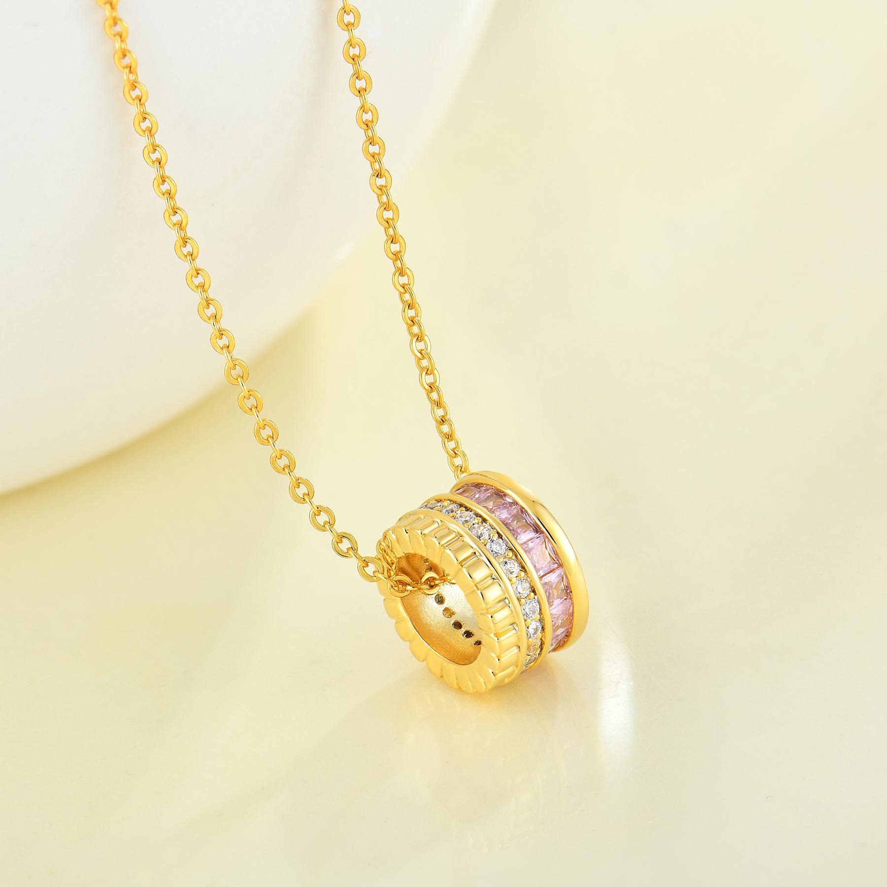 Circle Pendant Necklace with Pink Cubic Zirconia Pendant