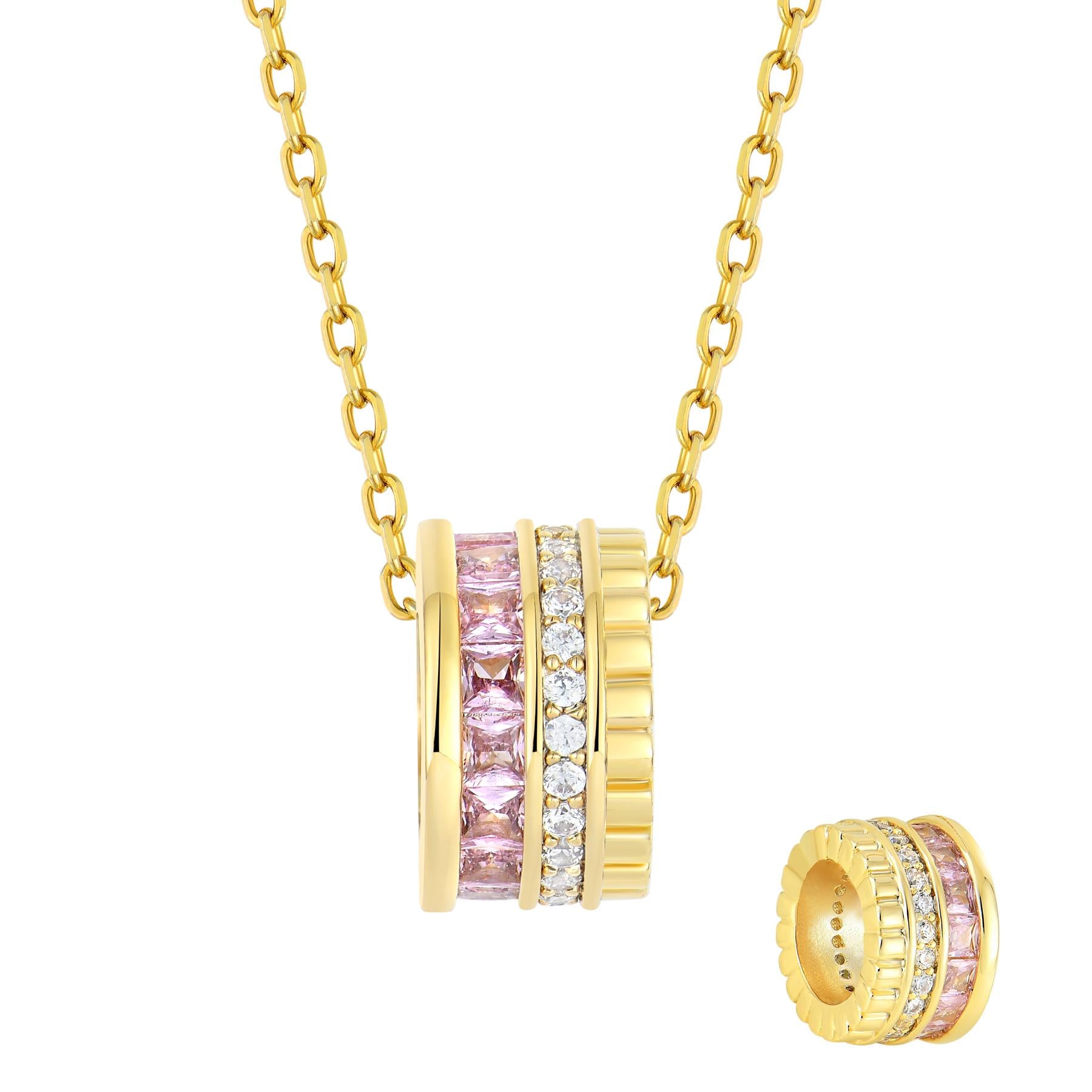 Circle Pendant Necklace with Pink Cubic Zirconia Pendant