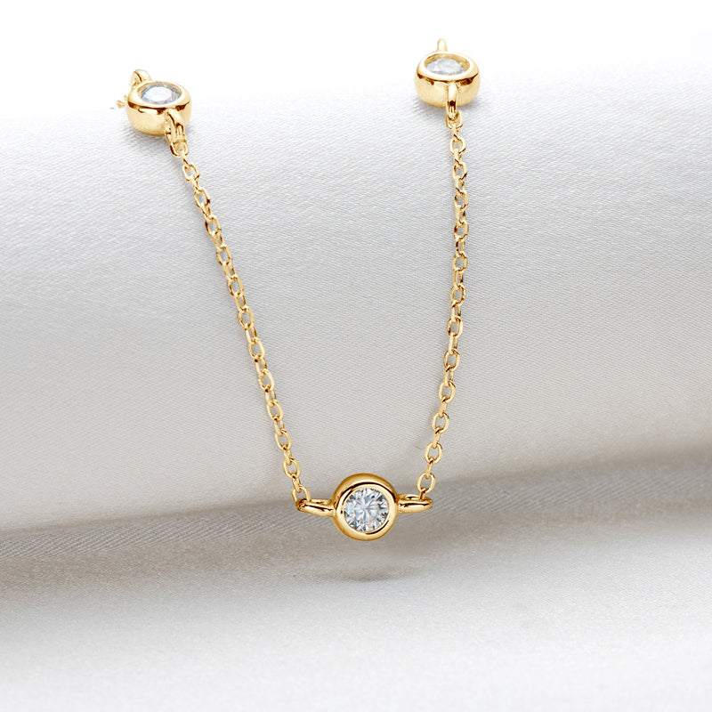 Simple Round Cut Moissanite Bezel Chain Tennis Necklace 18k Gold Plated
