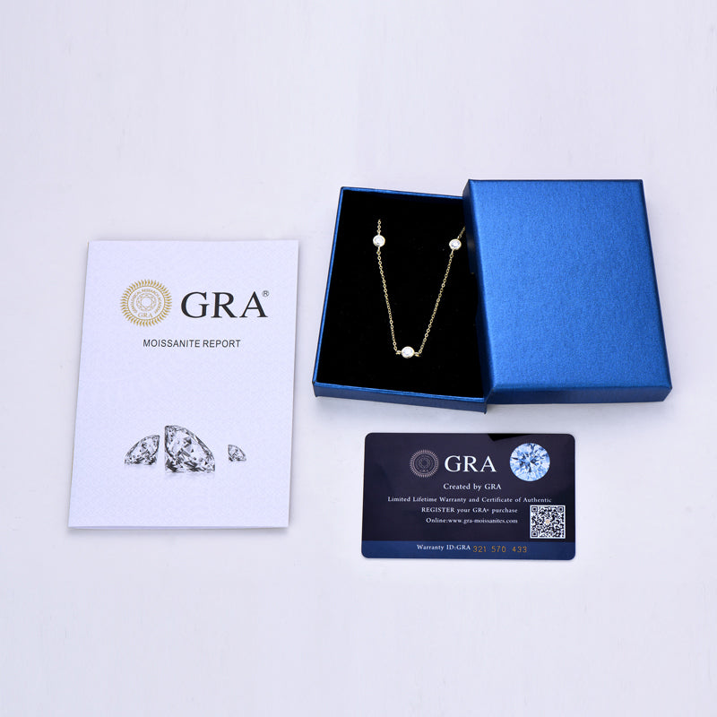 Simple Round Cut Moissanite Bezel Chain Tennis Necklace 18k Gold Plated