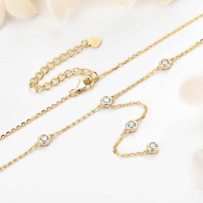 Round Moissanite Y-Shape Necklace Long Pendant Chain Gold plated