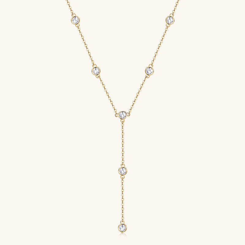 Round Moissanite Y-Shape Necklace Long Pendant Chain Gold plated