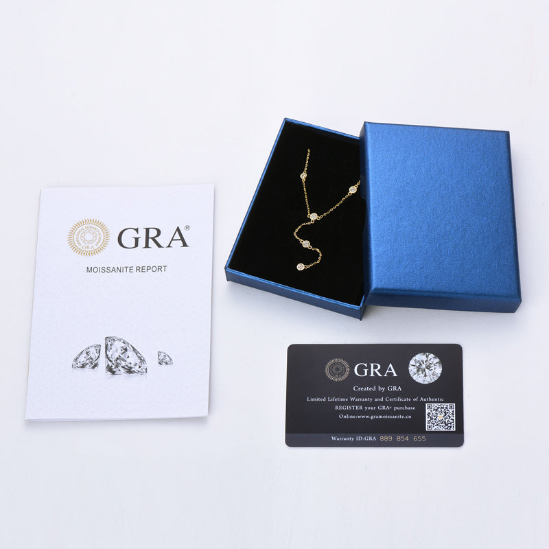 Round Moissanite Y-Shape Necklace Long Pendant Chain Gold plated