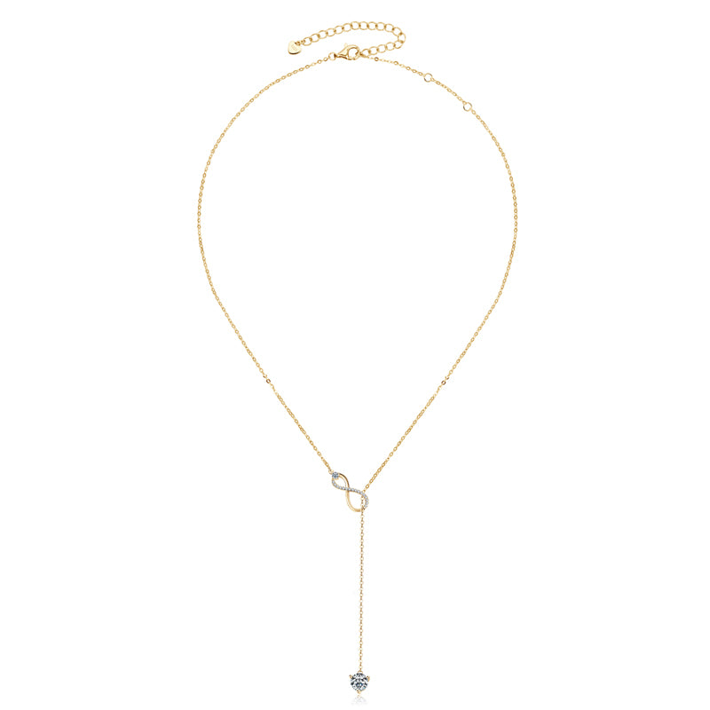 Gold Plated Sterling Silver Y Lariat Infinity Pendant Necklace with Moissanite