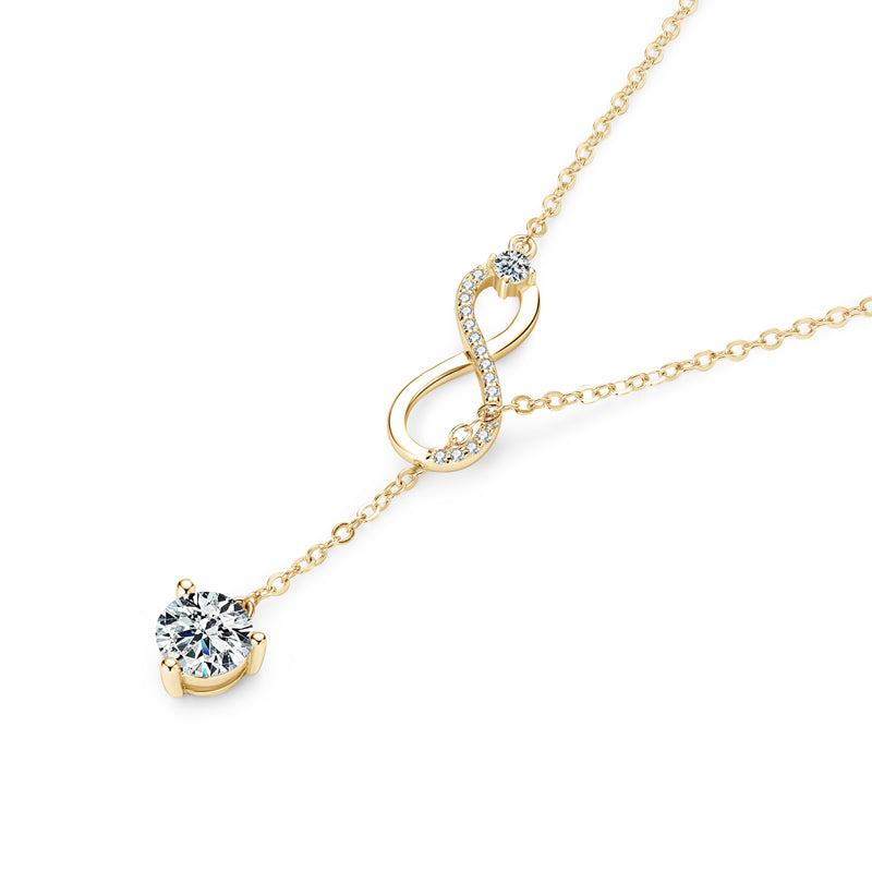 Gold Plated Sterling Silver Y Lariat Infinity Pendant Necklace with Moissanite