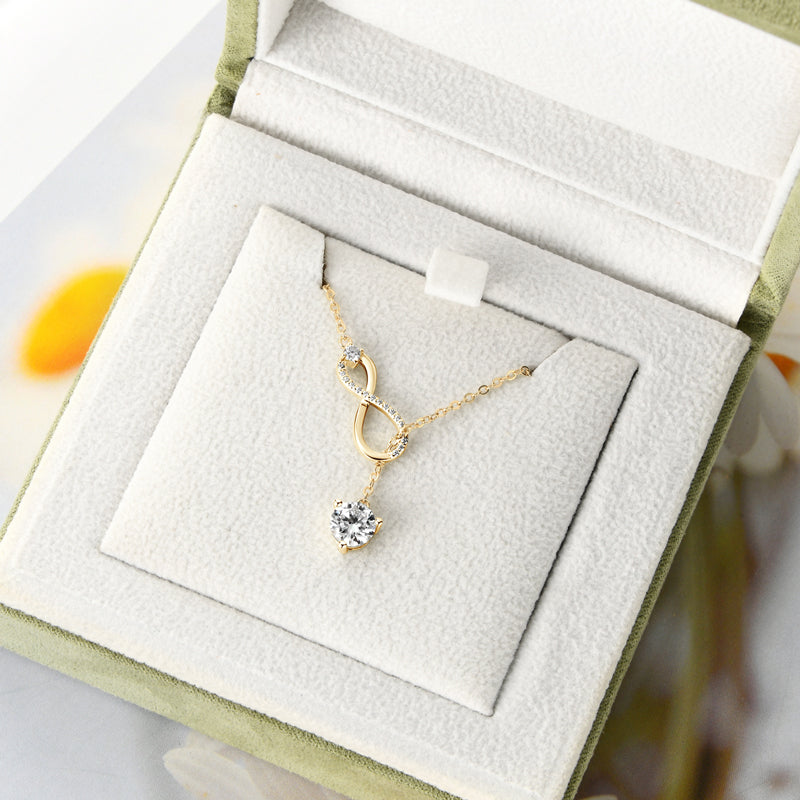 Gold Plated Sterling Silver Y Lariat Infinity Pendant Necklace with Moissanite