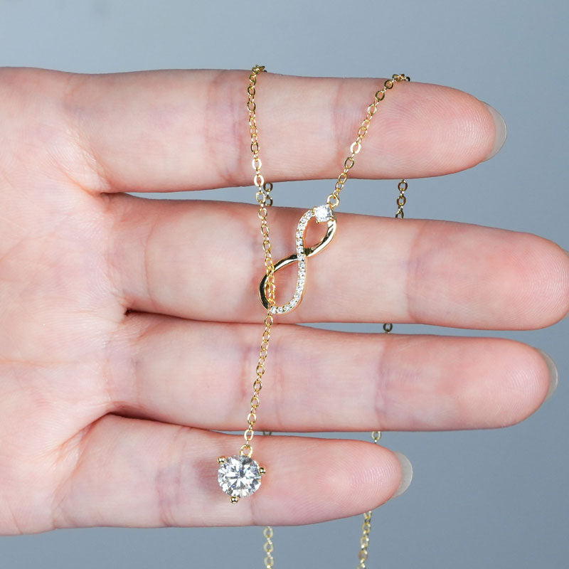Gold Plated Sterling Silver Y Lariat Infinity Pendant Necklace with Moissanite