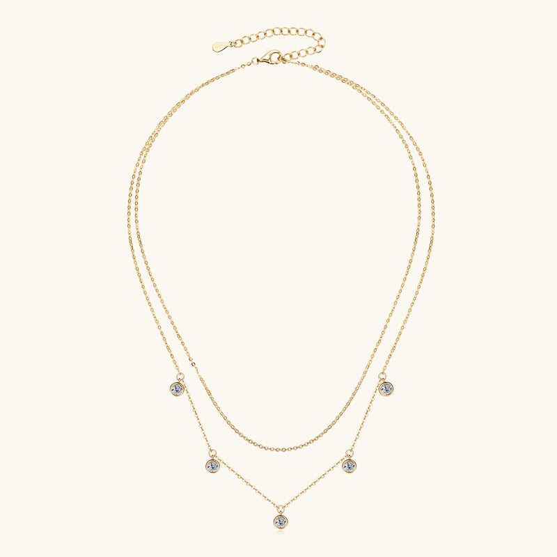 Double Chain Necklace – 4mm Round VVS1 Moissanite, 1.5cttw 18k Gold Plated