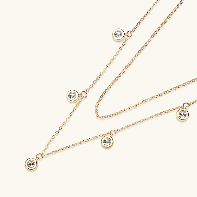 Double Chain Necklace – 4mm Round VVS1 Moissanite, 1.5cttw 18k Gold Plated