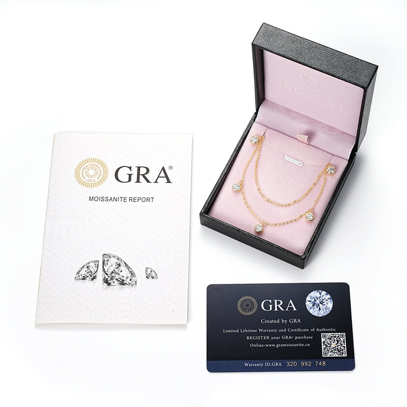 Double Chain Necklace – 4mm Round VVS1 Moissanite, 1.5cttw 18k Gold Plated