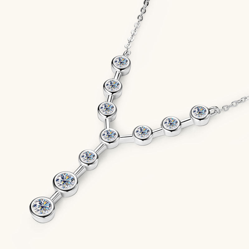 Y Design Necklace 4mm and 3mm Round D Colour VVS1 Moissanite White Gold Plated