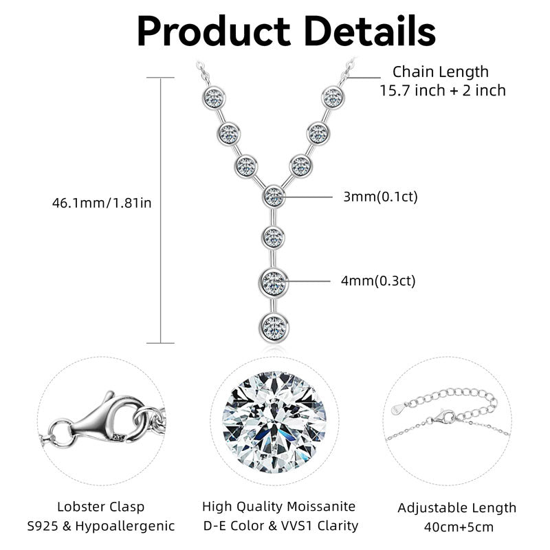 Y Design Necklace 4mm and 3mm Round D Colour VVS1 Moissanite White Gold Plated
