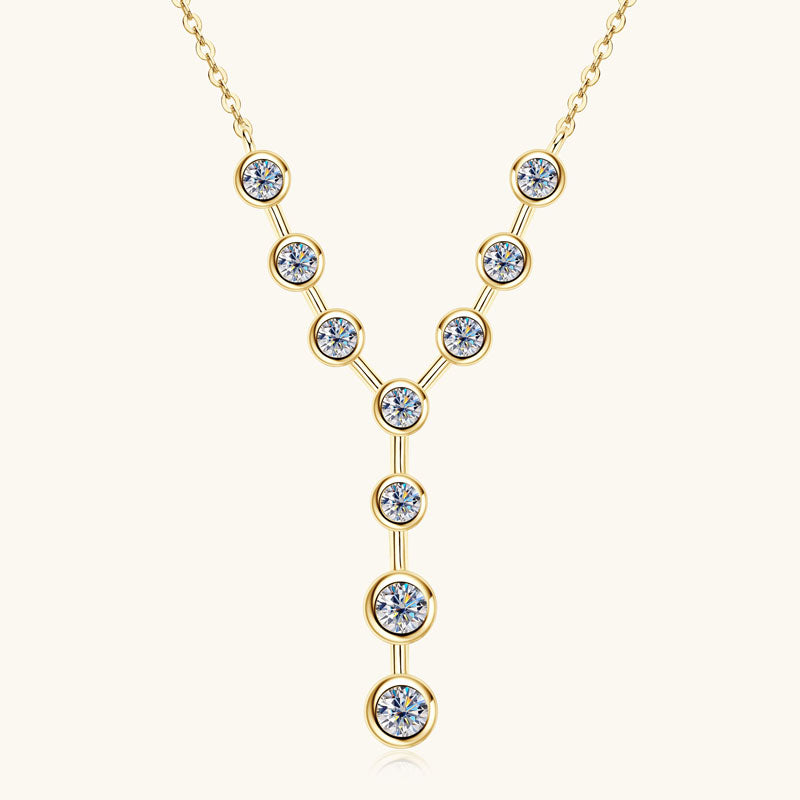 Y Design Necklace 4mm & 3mm Round D Colour VVS1 Moissanite 18k Gold Plated
