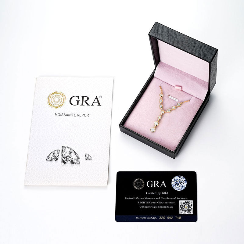 Y Design Necklace 4mm & 3mm Round D Colour VVS1 Moissanite 18k Gold Plated