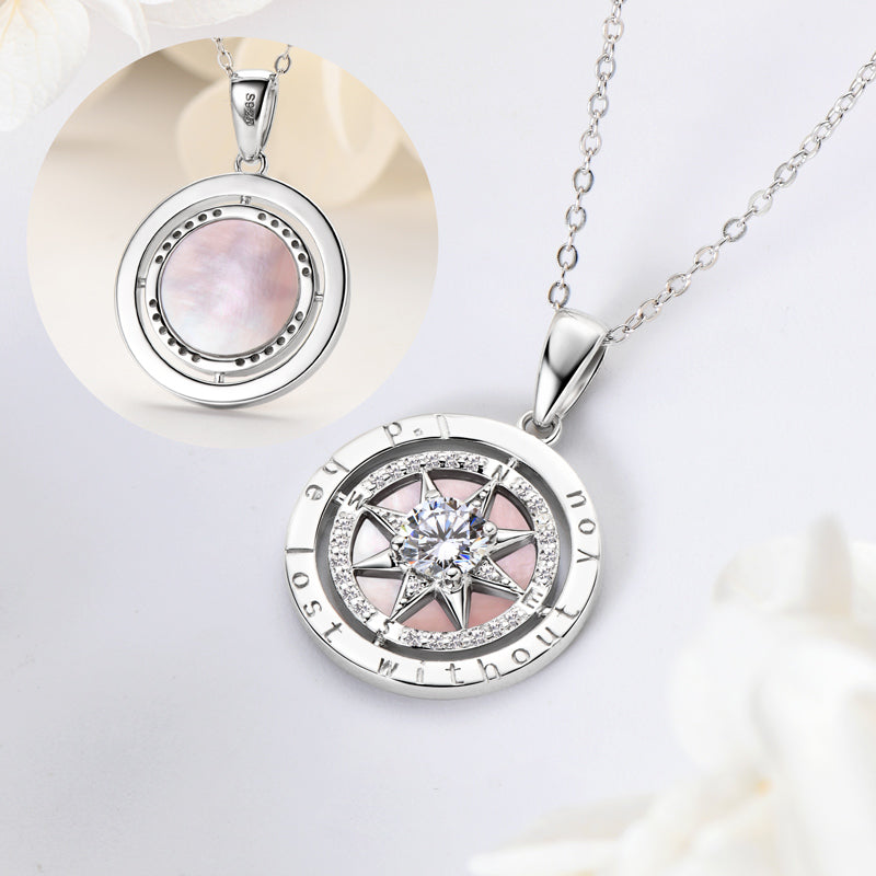 Compass Pendant Necklace with Exquisite Cubic Zirconia White Gold plated