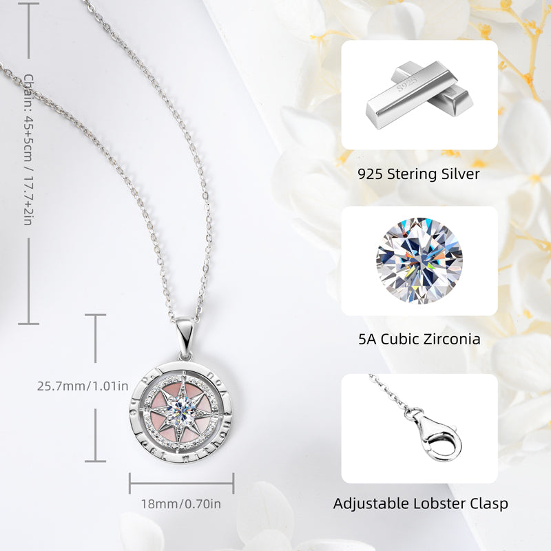 Compass Pendant Necklace with Exquisite Cubic Zirconia White Gold plated