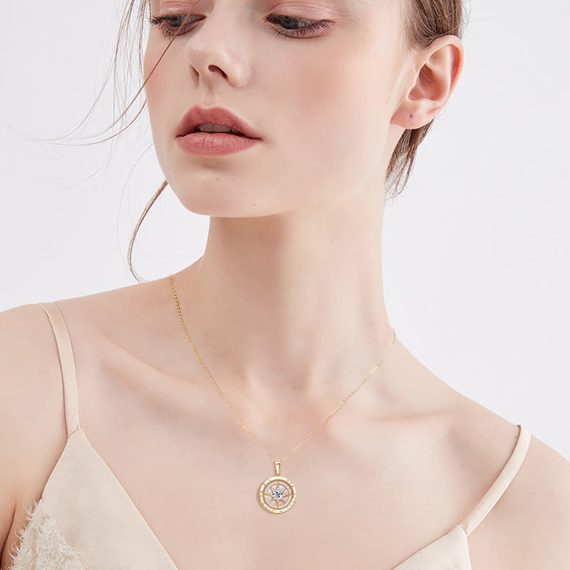 Compass Pendant Necklace with Exquisite Cubic Zirconia 18k Gold plated
