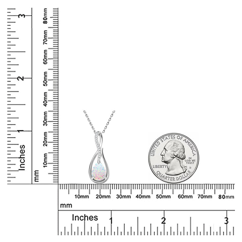 Gemstone Eternity Pendant Necklace with 10mm Pear-Cut White Synthetic Opal White Gold plated