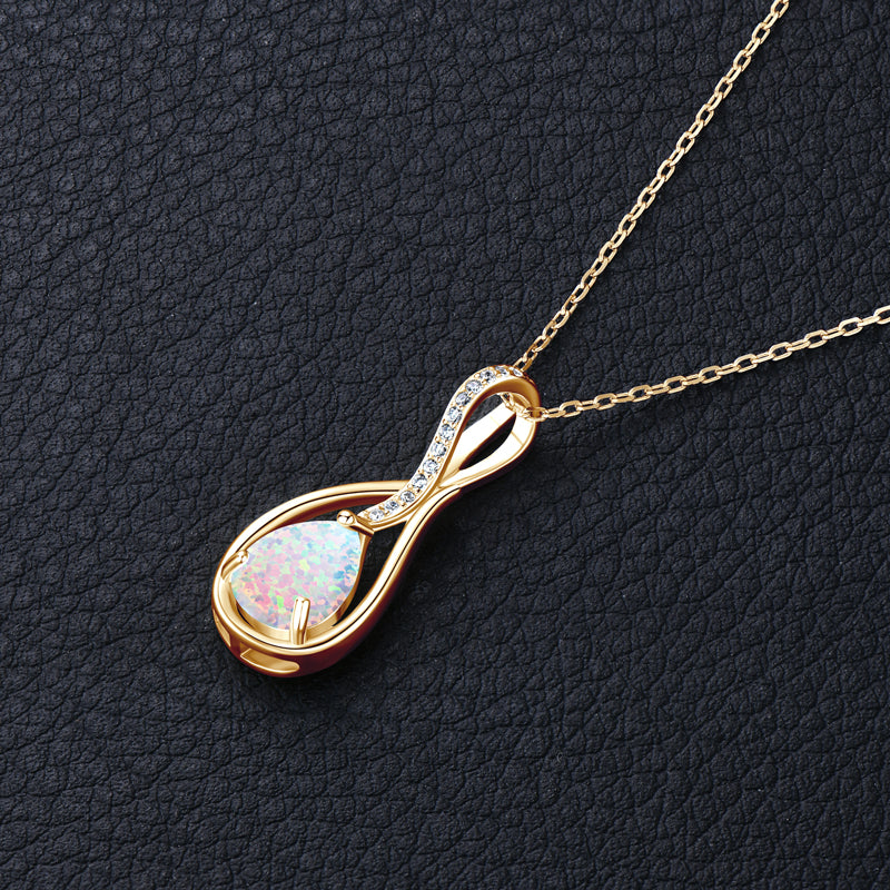 Gemstone Eternity Pendant Necklace with 10mm Pear-Cut White Synthetic Opal 18k Gold plated (Copy)