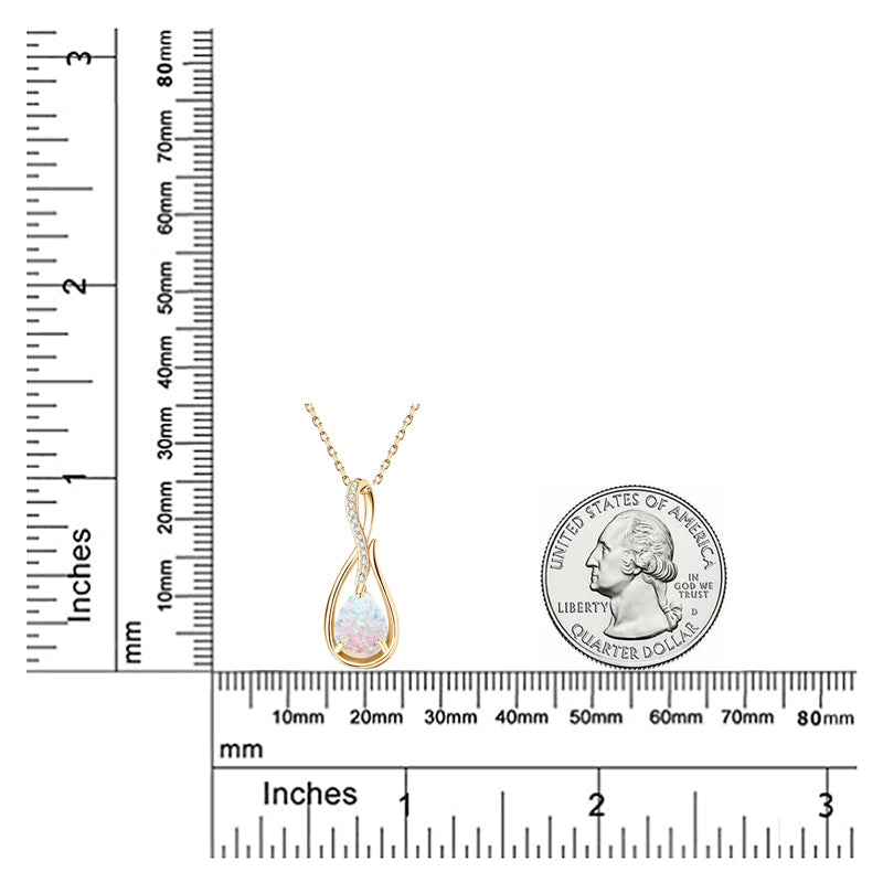 Gemstone Eternity Pendant Necklace with 10mm Pear-Cut White Synthetic Opal 18k Gold plated (Copy)