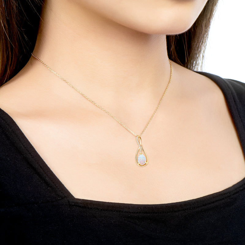 Gemstone Eternity Pendant Necklace with 10mm Pear-Cut White Synthetic Opal 18k Gold plated (Copy)