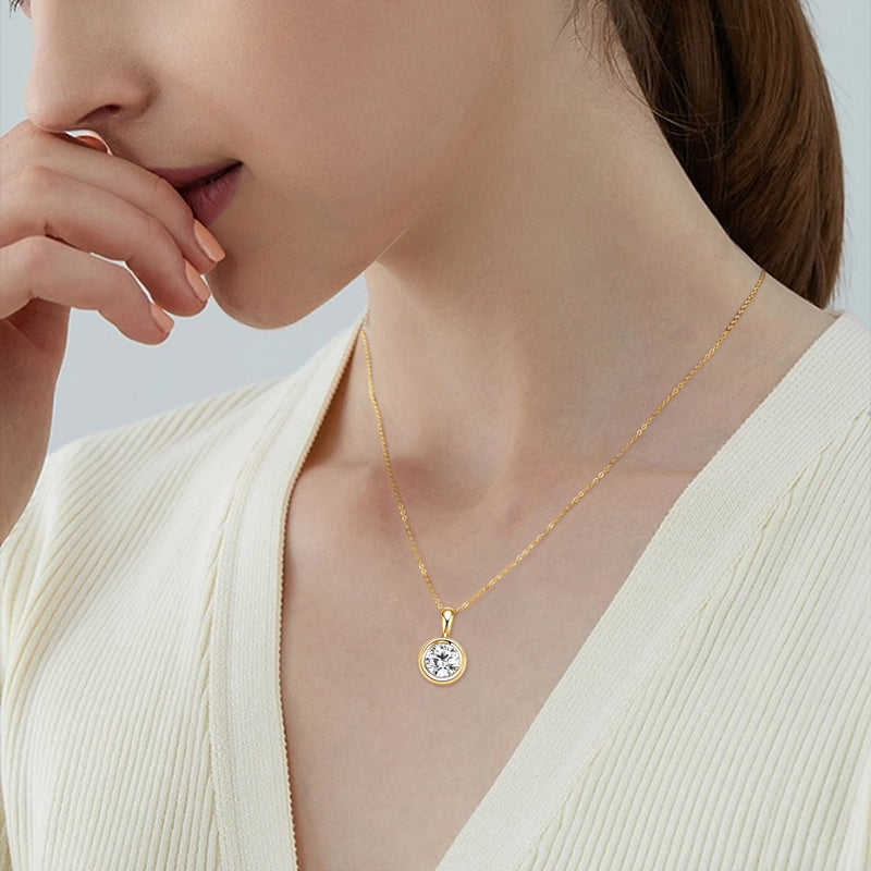 2.0 ct Moissanite Bubble Pendant Necklace 18k Gold Plated