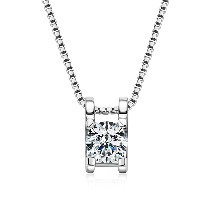 Box Chain Necklace | 0.5CT Round Cut D Colour Moissanite Pendant White Gold plated