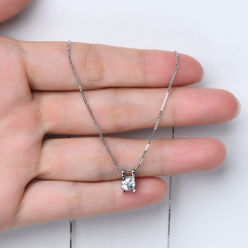 Box Chain Necklace | 0.5CT Round Cut D Colour Moissanite Pendant White Gold plated