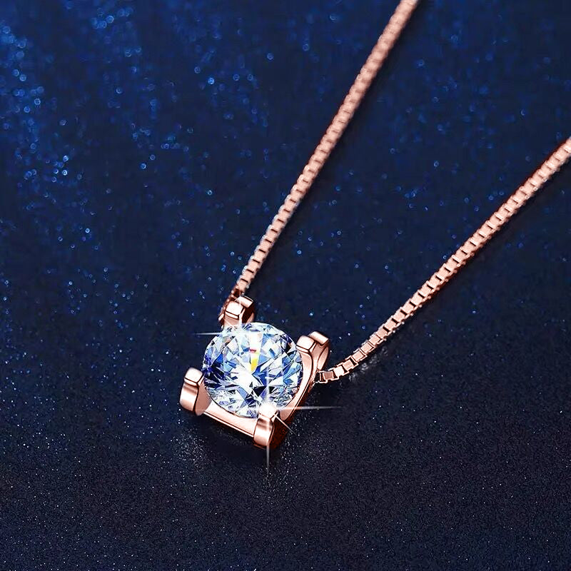 Box Chain Necklace | 0.5CT Round Cut D Colour Moissanite Pendant Rose Gold plated