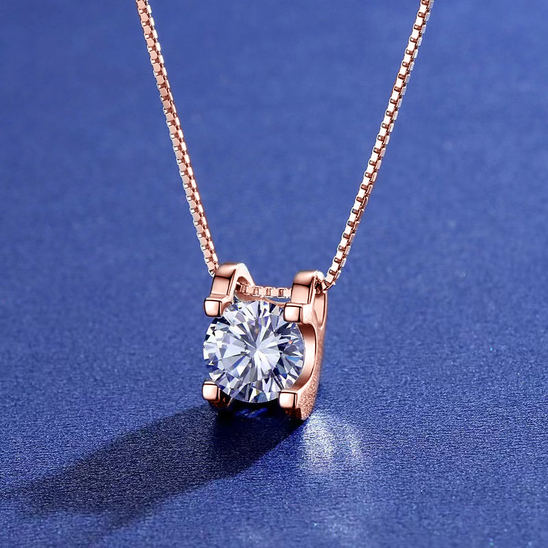Box Chain Necklace | 0.5CT Round Cut D Colour Moissanite Pendant Rose Gold plated