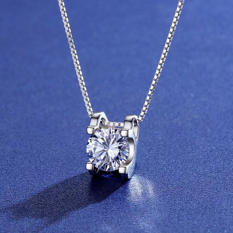 Box Chain Necklace | 0.5CT Round Cut D Colour Moissanite Pendant White Gold plated