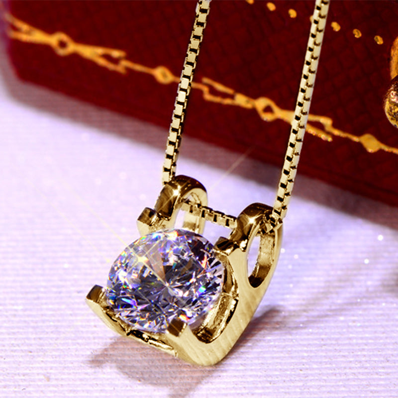 Box Chain Necklace | 0.5CT Round Cut D Colour Moissanite Pendant 18k Gold plated