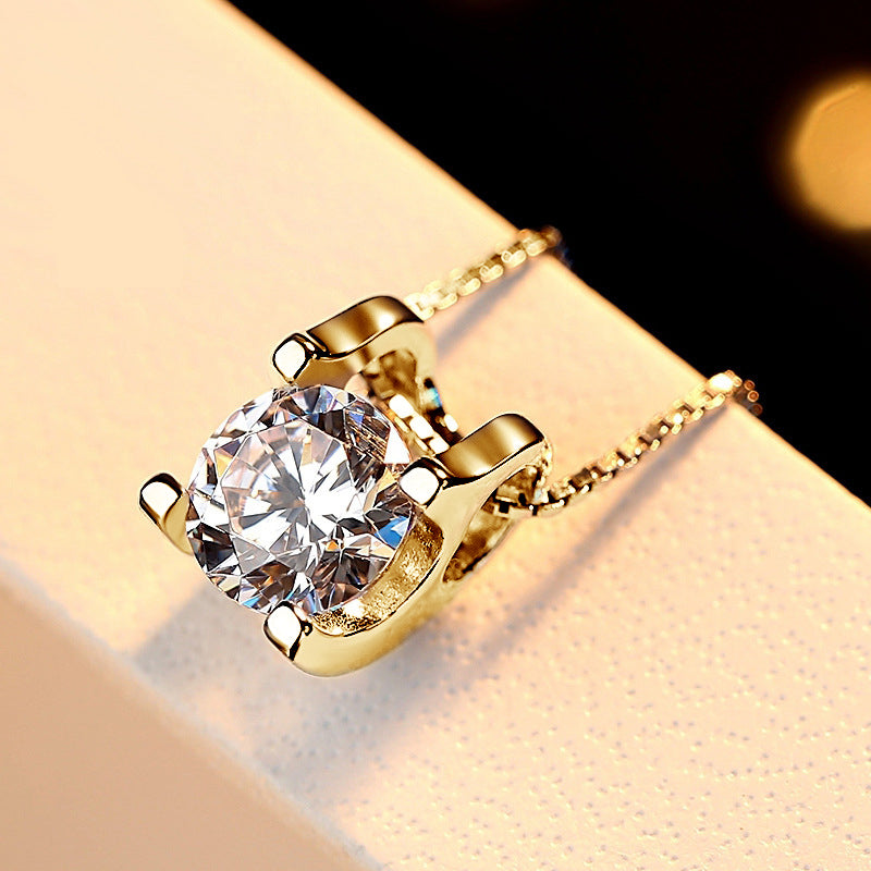 Box Chain Necklace | 0.5CT Round Cut D Colour Moissanite Pendant 18k Gold plated